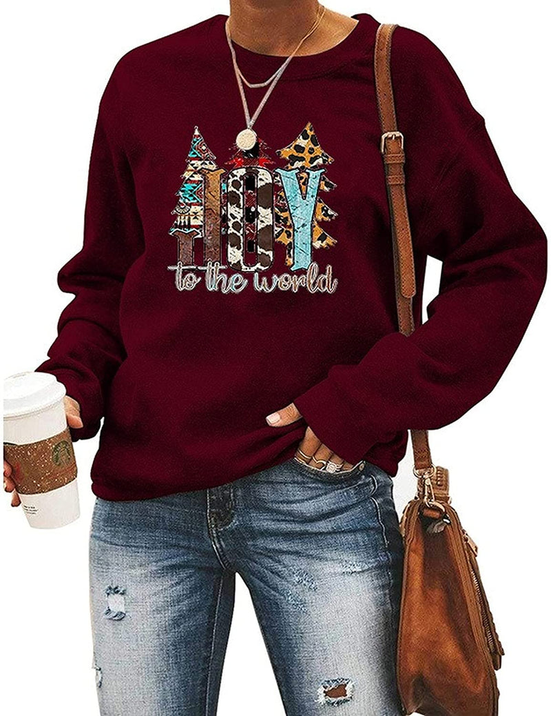 Sweat-shirt graphique Joy To The World pour femmes, chemise de noël à carreaux Buffalo
