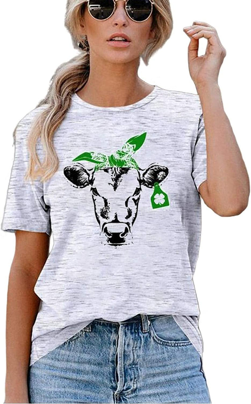Women Lucky Heifer with Bandanna T-Shirt Funny Cow Shirt St Patricks Day Shirt