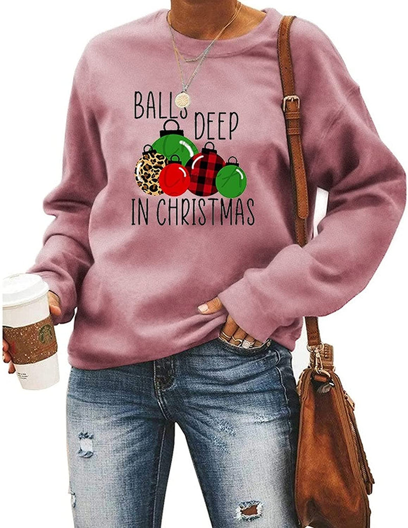 Sweat-shirt de Noël pour femmes, boules profondes, vêtements de noël amusants