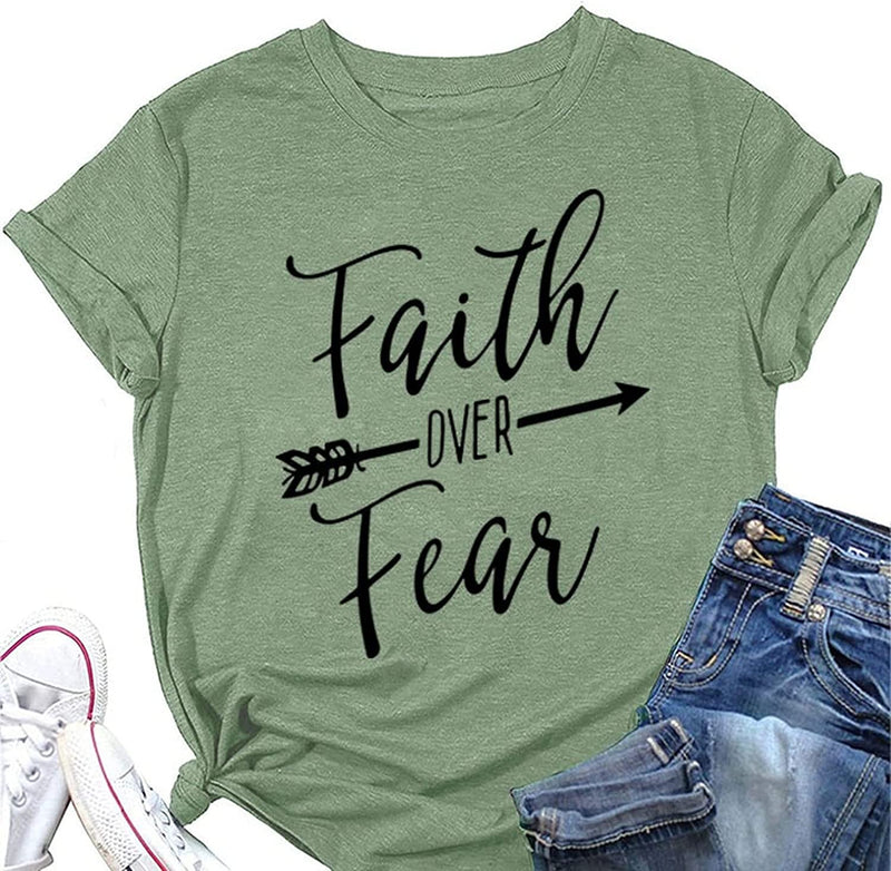 Women Faith Over Fear Shirt Religious Inspirational Christian T-Shirt