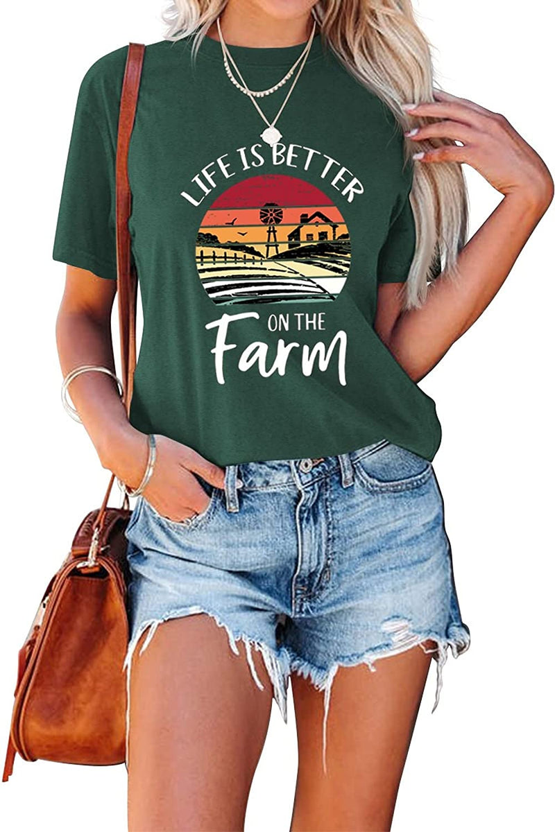 Funny Farming Shirt Women Life is Better on The Farm Tees Tops