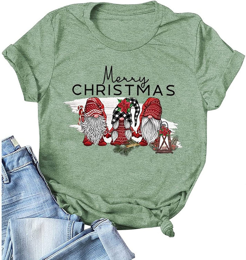 Women Merry Christmas T-Shirt Cute Gnomies Christmas Shirt