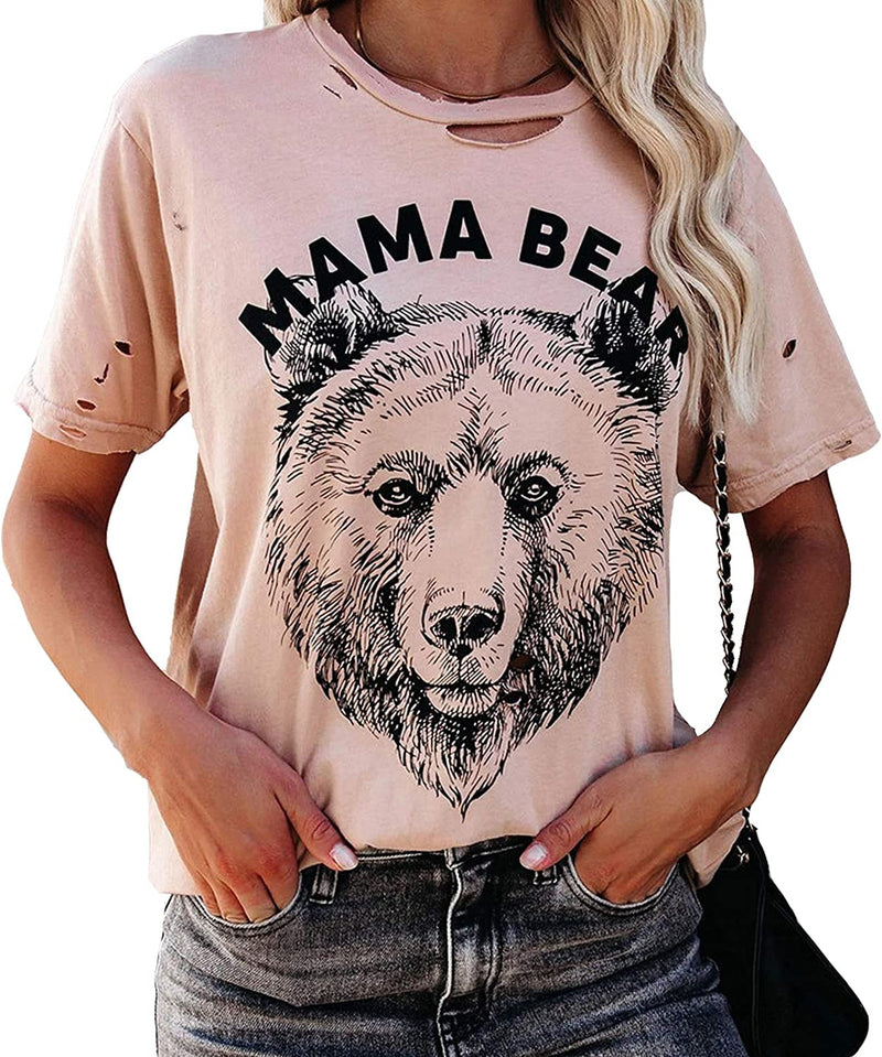Women Mama Bear T-Shirt Hollow Out Mama Bear Shirt