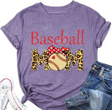 Women Baseball Mom T-Shirt Women Funny Leopard Graphic Mama Shirt