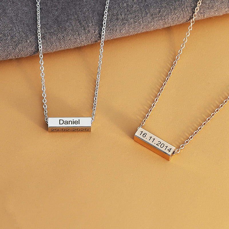 Colliers de barre de nom personnalisés pour filles, collier en tube carré en acier inoxydable, pendentif 4 côtés, lettres personnalisées pour femmes, petite amie, maman