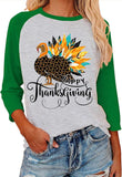 Happy Thanksgiving Shirt for Women 3/4 Long Raglan Sleeve Thanksgiving Gift Tops