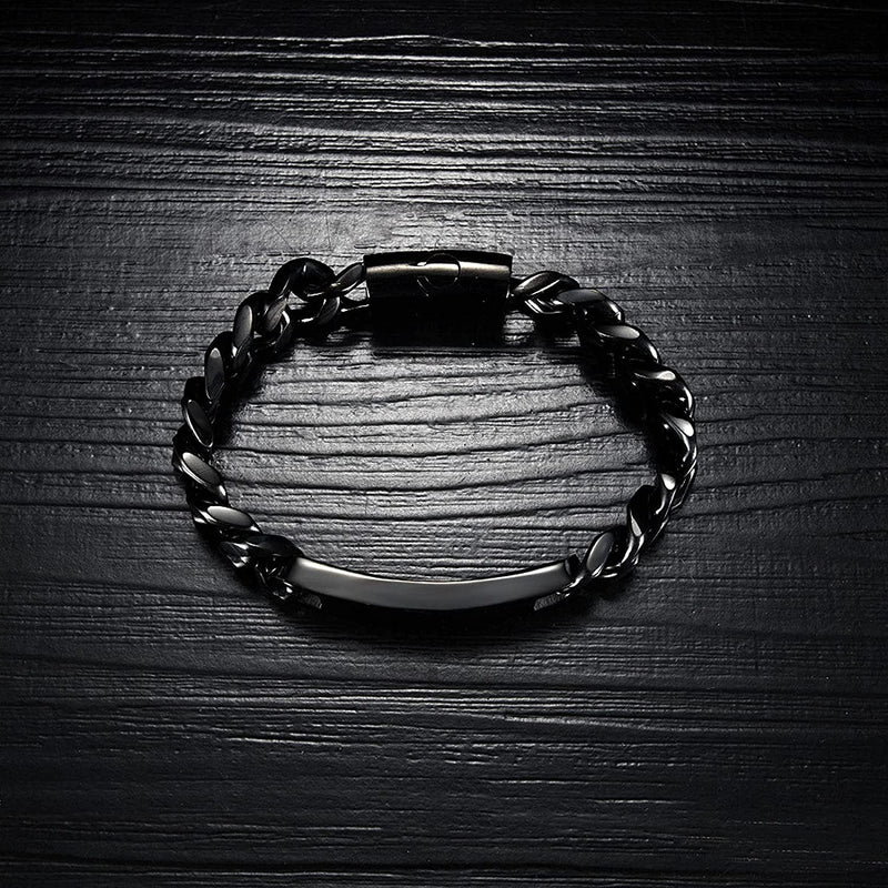 Personalisierbares, graviertes ID-Namensarmband für Männer, Edelstahl, kubanische Panzerkette, personalisierte Armbänder mit Magnetverschluss 