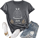 Just Married Shirts Women Wedding Graphic Love Shirt