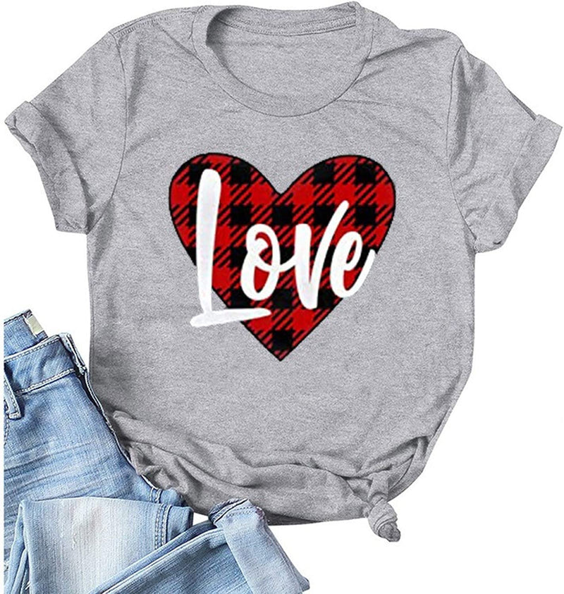 Women Buffalo Plaid Love T-Shirt Valentine's Day Shirt