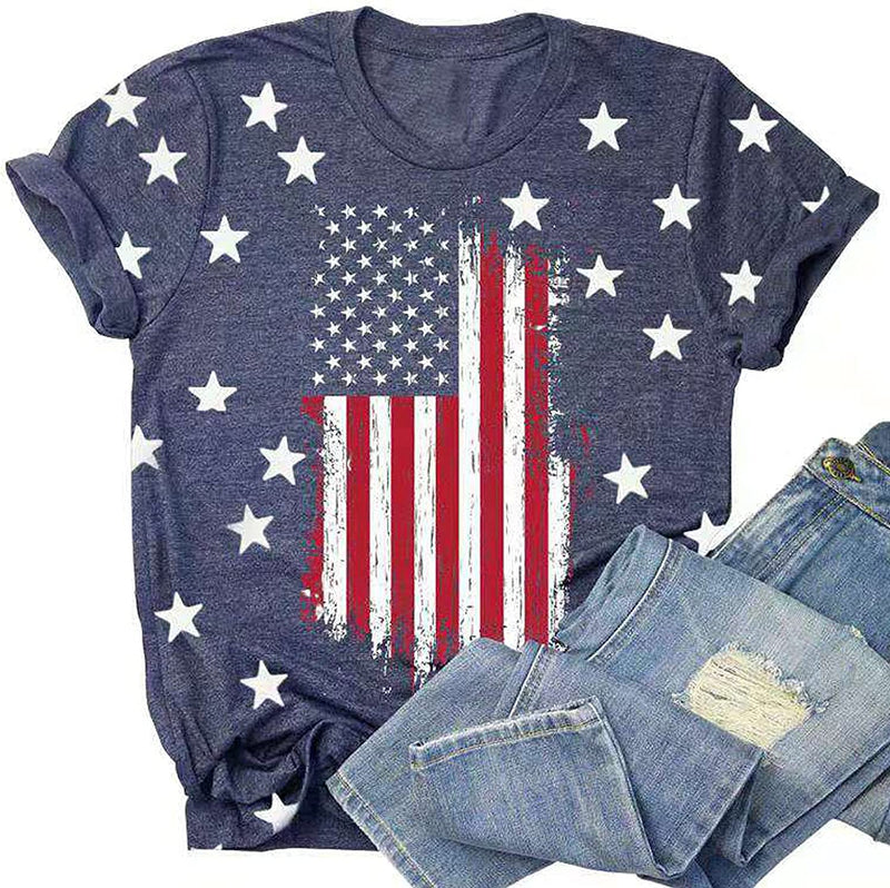 Women American Flag T-Shirt 4th of July Patriotic Shirt