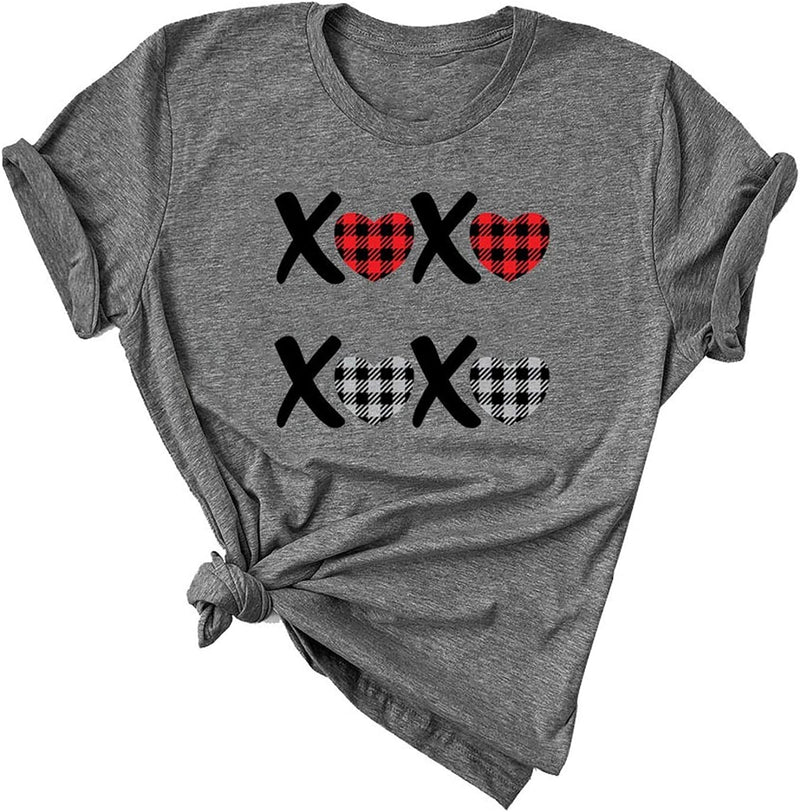 Women Buffalo Plaid & Leopard Heart T-Shirt for Valentine's Day