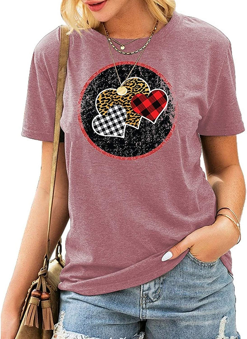 Women Buffalo Plaid & Leopard Heart T-Shirt Valentine Shirt