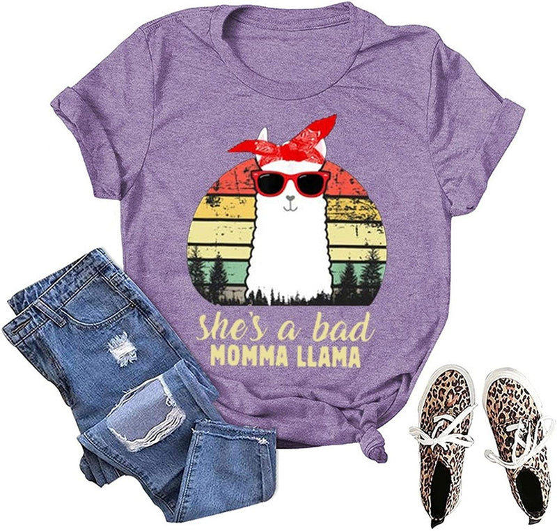 Women She's A Bad Momma Llama T-Shirt Cute Llama Shirt