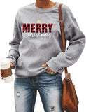 Women Long Sleeve Buffalo Plaid Merry Christmas Sweater Christmas Shirt