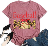 Women Baseball Mom T-Shirt Women Funny Leopard Graphic Mama Shirt