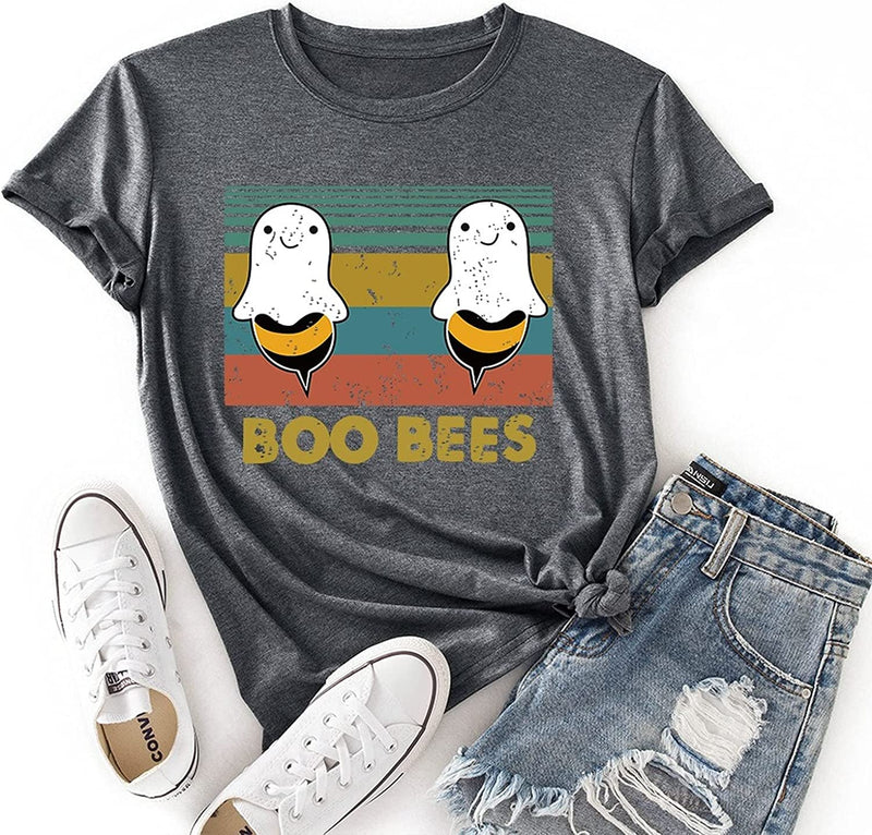 Boo Bees Shirt for Women Funny Halloween Ghost Gift Tshirt