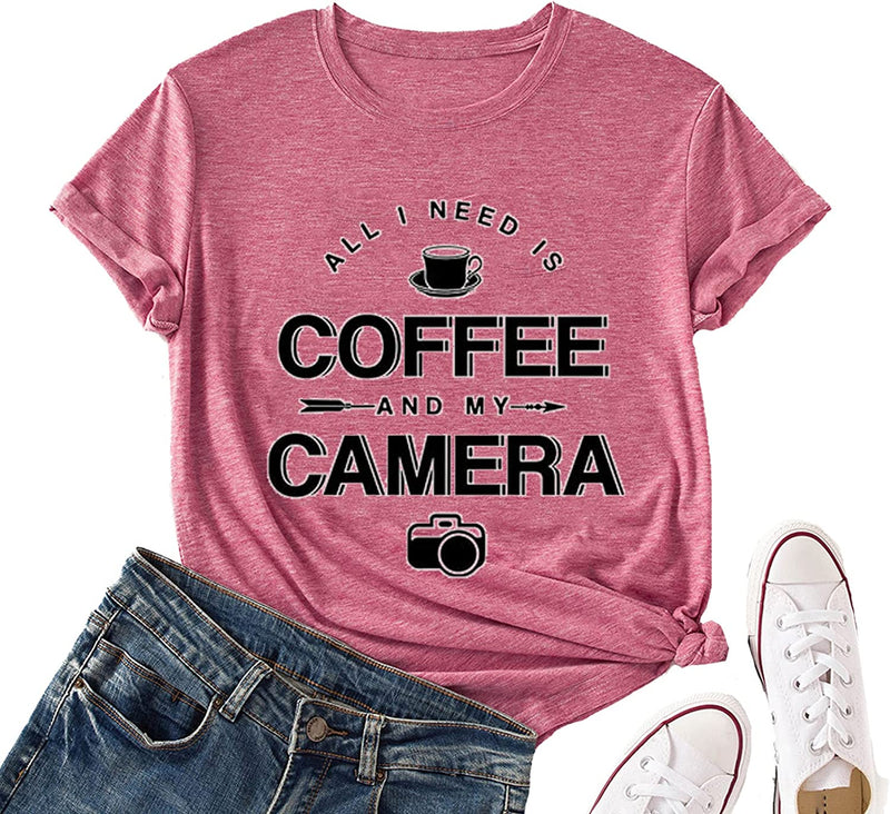 Women Coffee and My Camera T-Shirt Coffee Graphic Shirt