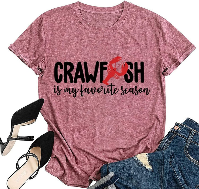 Women Crawfish is My Favorite Season T-Shirt Love Crawfish Graphic Tees