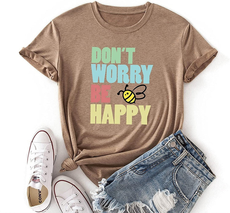 Women Cute Bees Gift Shirt Don't Worry Bee Happy T-Shirt