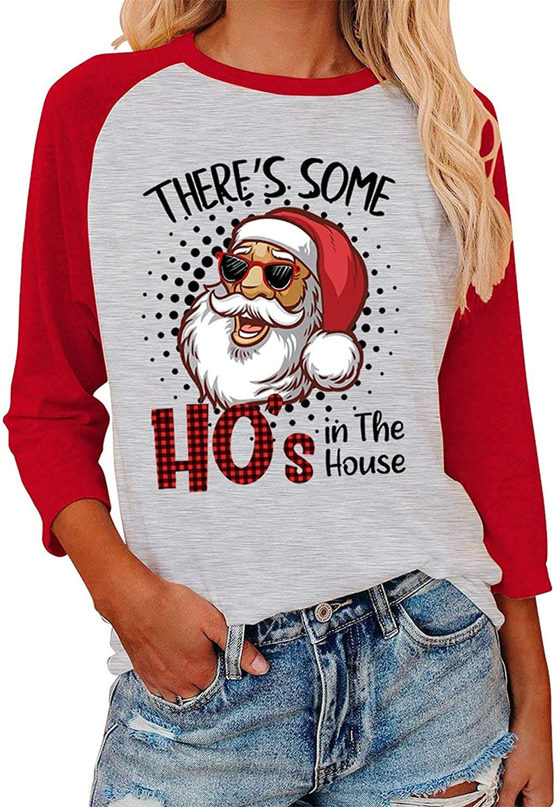 Ho's in This House Shirt Women Funny Christmas 3/4 Sleeve Clothing