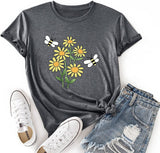 Women Happy Daisy Bees Cute Shirt Bee Kind Flower Tshirt