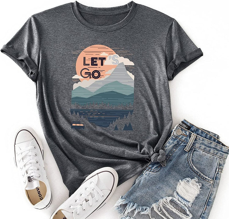 Women Let's Go Camping Shirt Gift Camping Tee Tops