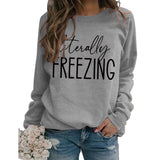 Literally Round Neck Tops Long Sleeve Print Loose Sweatshirt