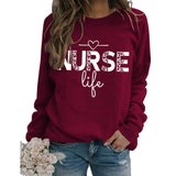 Pullover Round Neck Top Long Sleeve Nurse Life Printed Loose Sweater Cross Border