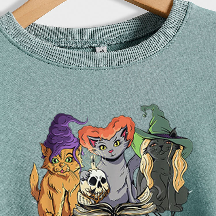 Pull ample à manches longues et imprimé chat, grande taille, fille