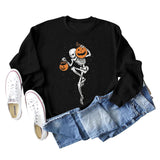 Pumpkin Skull Print Fashion Bottoming Long Sleeve Loose Ladies Sweatshirt