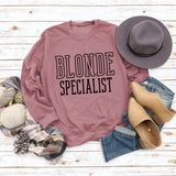 BLONDE SPECIALIST LETTERS LOOSE CREW NECK WOMEN'S LONG SLEEVE OVERSIZE SWEATER