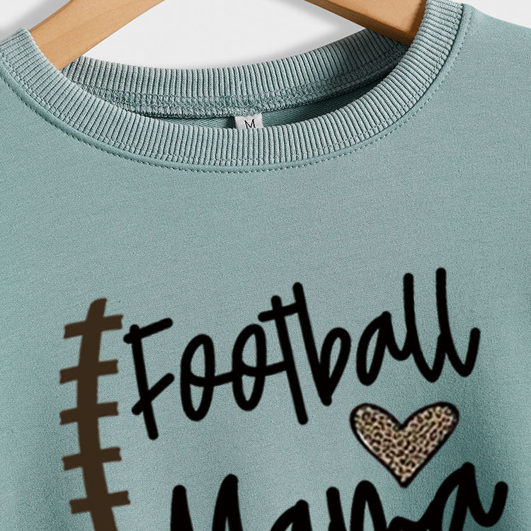 Sweat-shirt à manches longues et col rond avec lettre léopard Football Mama Love