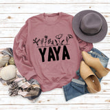 YAYA Sweat-shirt à manches longues et col rond pour femme avec lettres de fleurs et plantes