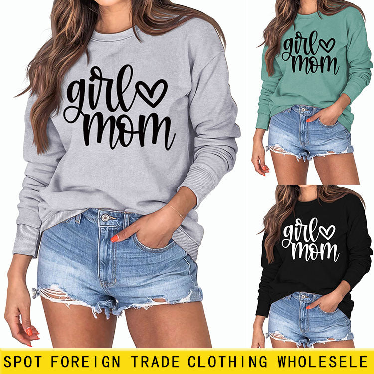 Girmom Love Lettre Impression Mode Lâche Fond Manches Longues Grande Taille Pull