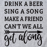 Letter Drink A Beer Sing A Song Casual Round Neck Short Sleeve T-shirt