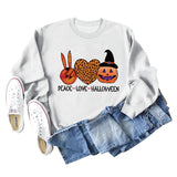 PEACE LOVE HALLOWEEN Leopard Love Letter Printing Ladies Long Sleeve Loose Casual Sweater