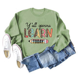 Y'all Gona Learn Today - Langarmshirt mit Leopardenmuster und Buchstaben, großer Pullover