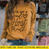 Round Neck Letter Patchwork Long Sleeve I'V GOT A Good Loose Sweatshirt