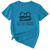 BOOK NERD GLASSES PATTERN FASHION WOMEN'S CASUAL CREWNECK SHORT SLEEVE T-SHIRT