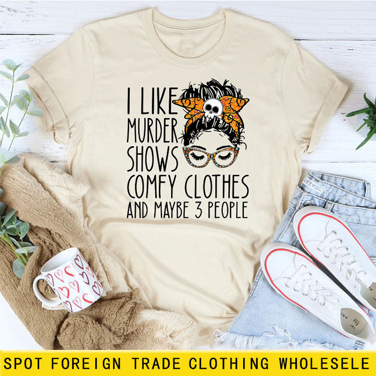 J'aime les spectacles de meurtre lettre imprimée été manches courtes col rond t-shirt femmes