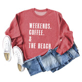 WEEKENDS COFFEE CREW NECK LETTERS FASHION LOOSE FALL WINTER LONG SLEEVE OVERSIZE SWEATSHIRT