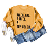 WEEKENDS COFFEE CREW NECK LETTERS FASHION LOOSE FALL WINTER LONG SLEEVE OVERSIZE SWEATSHIRT