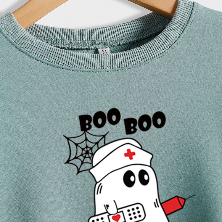 BOO BOO CREW Letter Loose Fall/Winter Bottom Long Sleeve Women's Sweater