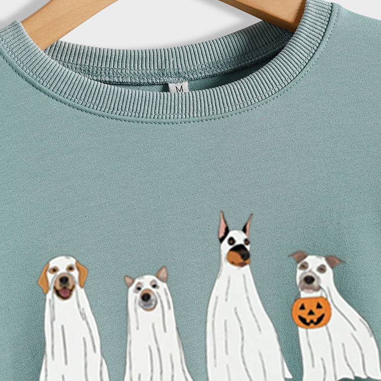 Sweat-shirt à manches longues et ample pour femme, imprimé Halloween fantôme chiot, col rond, automne hiver