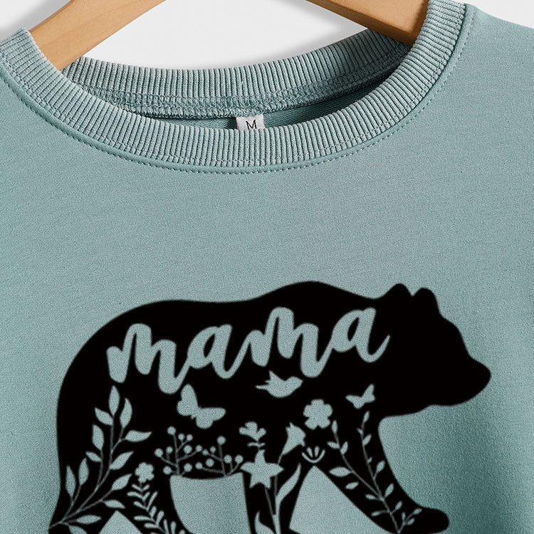Mama Bear Letter Printing Round Neck Loose Bottoming Long-sleeved Shirt Ladies Plus Size Sweater
