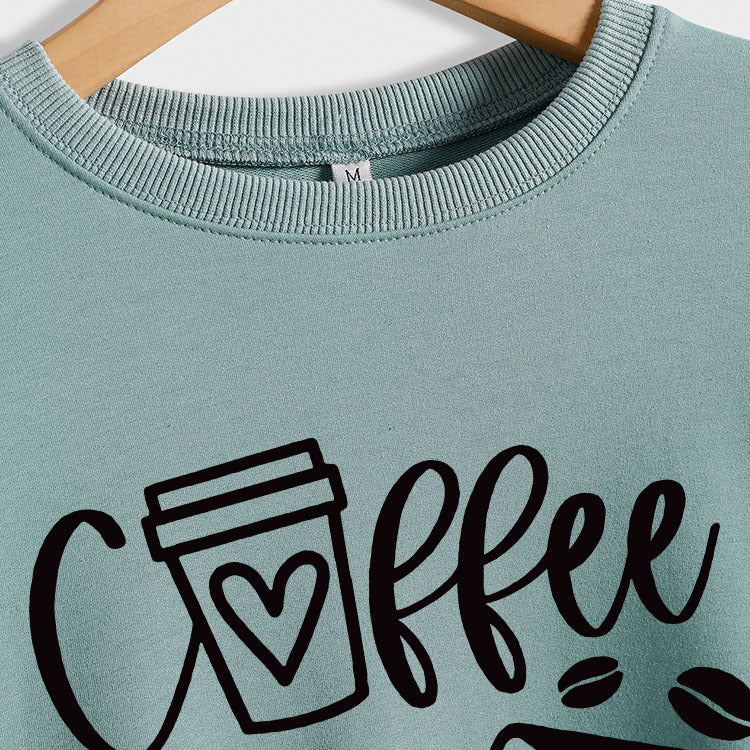 Café livres lettres mode ample grande taille à manches longues col rond pull femmes