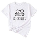 BOOK NERD GLASSES PATTERN FASHION WOMEN'S CASUAL CREWNECK SHORT SLEEVE T-SHIRT