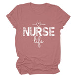 NURSE Life Letter Round Neck Loose Short Sleeve Casual T-shirt WomanT-Shirt