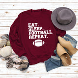 EAT SLEEP FOOTBALL REPEAT Women's Autumn and Winter Round Neck Long Sleeve Sweater