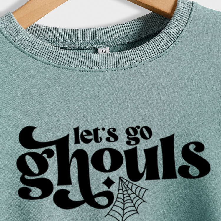 Let's Go Ghouls Letters Sweat-shirt ample à manches longues et col rond, grande taille